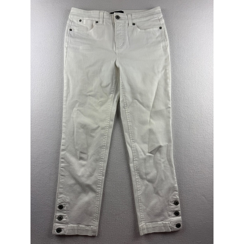 Talbots Simply Flattering 5-Pocket White Straight Leg Ankle Pants Button Hem 4